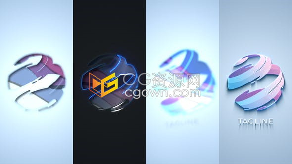 大气简约浮雕挤压效果玻璃光面条纹层次感光效标志LOGO动画-AE模板