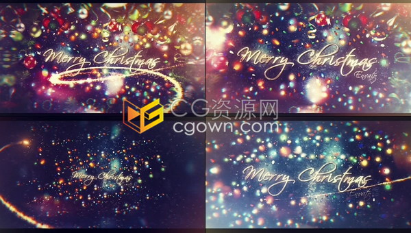 灯光璀璨魔法黄金粒子光线演绎圣诞祝福标题片头-AE模板下载