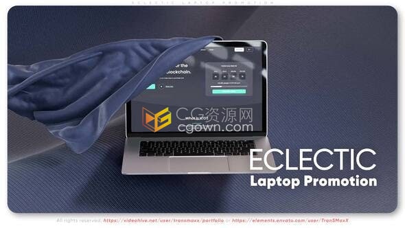 柔软布料动画逼真3D笔记本电脑演示网站页面应用程序宣传AE模板视频广告