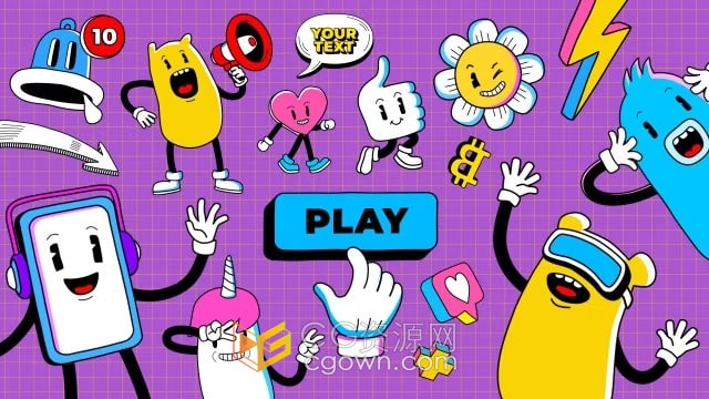 多种复古卡通风格元素动画与文字标题-AE模板下载