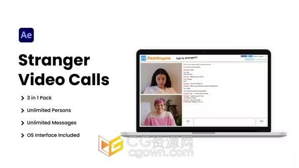 视频聊天通话UI应用程序和操作系统界面介绍动画-AE模板