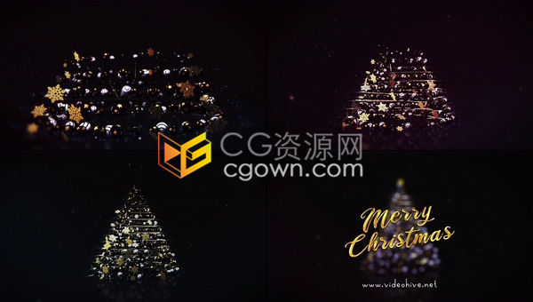 4K圣诞节元素演绎3D圣诞树标志节日祝福LOGO片头-AE模板下载