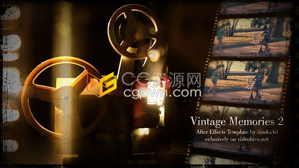 旧式电影放映机老式电影胶片展示复古回忆录视频-AE模板