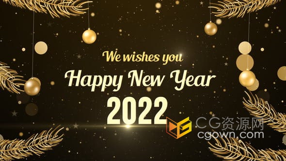 闪闪发光金色弹跳粒子2022年新年问候节日片头动态贺卡AE模板