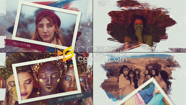 快速变形笔刷遮罩效果独特画框展示时尚视频相册-AE模板下载