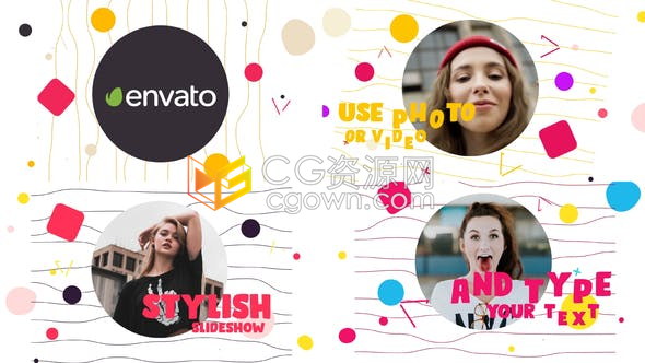 时尚可爱多彩线条图形元素文字动画现代社交媒体幻灯片-AE模板