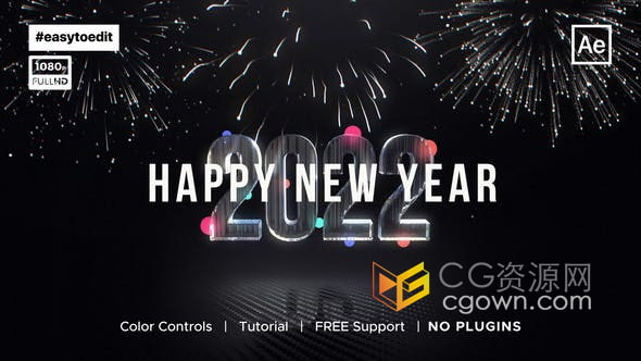 玻璃数字10秒倒数2022新年倒计时片头-AE模板