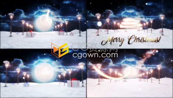 欢乐圣诞节雪花元素粒子光线演绎节日祝福LOGO片头-AE模板下载