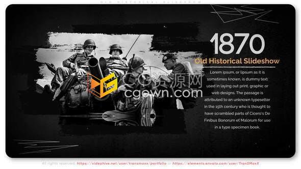 画笔效果历史时间线相册老式电影军事纪录片复古悲伤幻灯片-AE模板