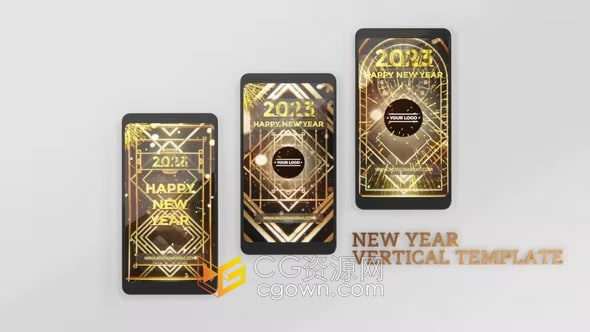 3D金色复古风格2023新年片头短视频动画-AE模板