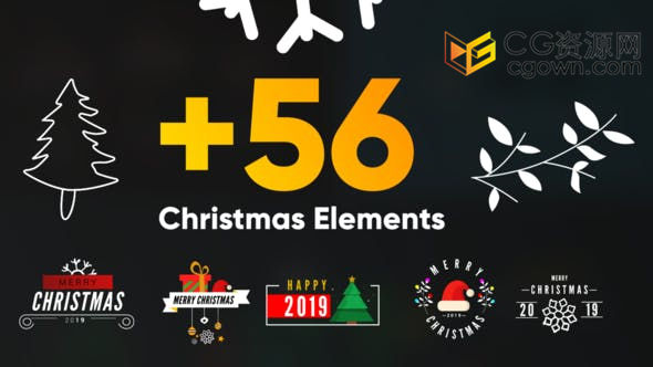 56个图标标题背景圣诞主题视频剪辑元素动画包-AE模板免费下载