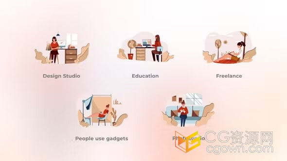 3D艺术家卡通卡片插画场景展示-AE图形动画模板