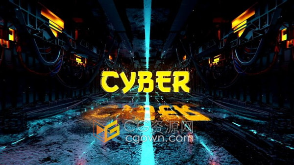 AE片头模板赛博朋克风科幻隧道标志LOGO动画