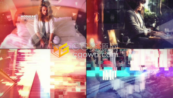 现代数码幻灯片马赛克过渡时尚像素排序效果简约数字开场白-AE模板