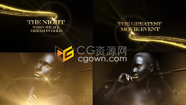 大气黄金粒子光效线条揭示颁奖晚会文字标题片头年会活动获奖者名单-AE模板