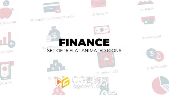一套16个金融经济方面矢量图标动画效果-AE模板