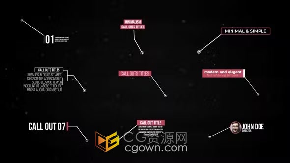 呼出指线标注文字标题动画4K分辨率-AE模板