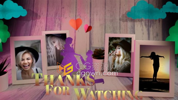 AE模板-浪漫有趣情侣丘比特爱心剪纸动画相框照片展示情人节婚礼相册