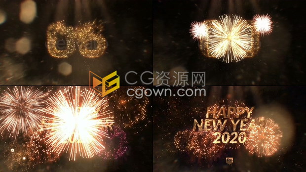 波光粼粼金色粒子文字动画除夕夜烟花效果10秒倒计时-AE模板