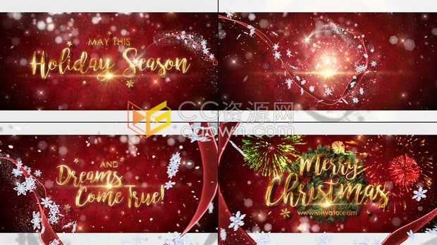 魔术飘带舞动粒子金色文字效果奇妙圣诞节日贺卡公司节日问候有趣动画-AE模板