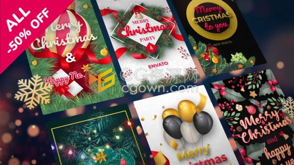 经典设计手机端垂直版本圣诞节小贺卡公司企业节日祝福小视频-AE模板