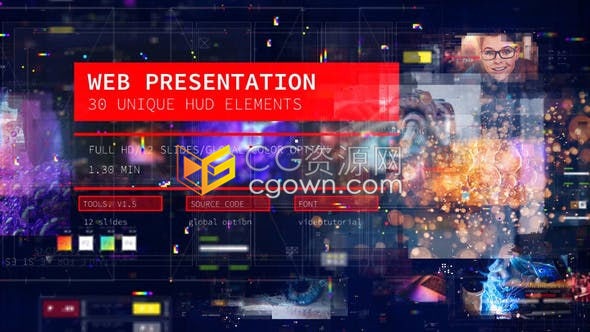 HUD现代高科技界面数字视差3D科幻故障演示智能手机通讯宣传-AE模板