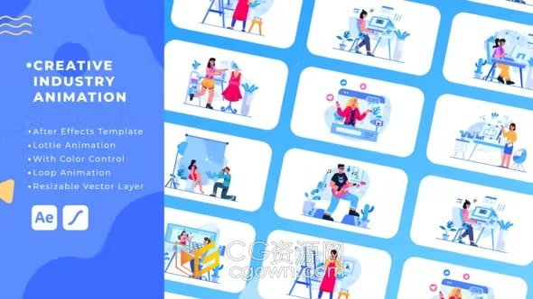 10个创意产业MG动画适用于网站/APP应用程序Lottie动画-AE模板
