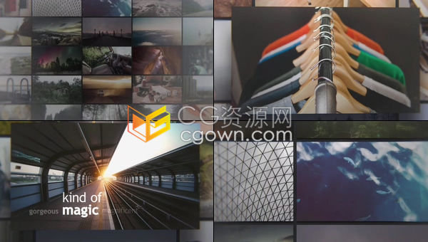 景深像差逼真的阴影效果3D相机平移展示照片墙视频相册-AE模板