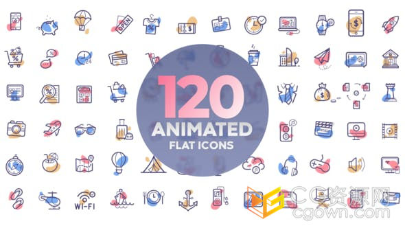 120个平面动画图标含互联网操作系统ios安卓游戏公司网站等-AE模板