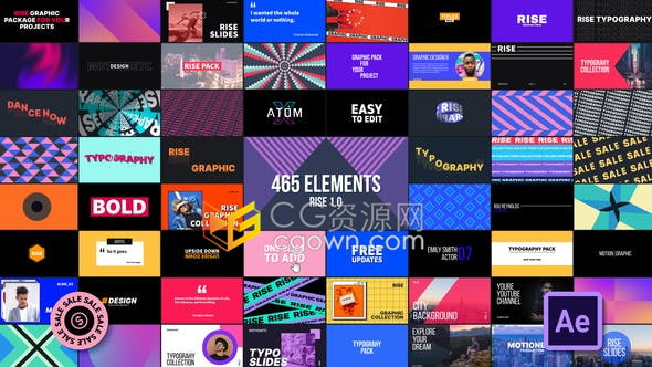 465个创意社交媒体字幕条文字标题图形设计背景转场动画-AE脚本