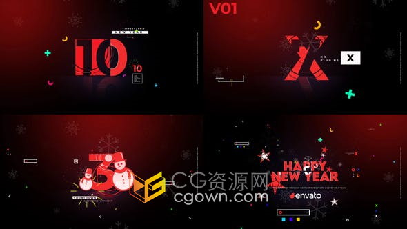 圣诞节新年倒计时10秒倒数数字动画视频片头制作-AE模板下载