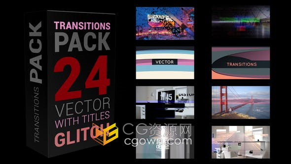 4K Glitch Transitions故障RGB数字失真动态过渡动画视频转场-AE模板
