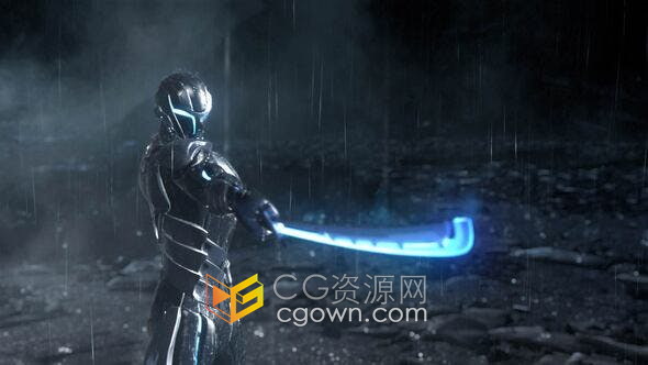 游戏战士机器人剑动画烟雾火花粒子特效宣传片头-AE模板