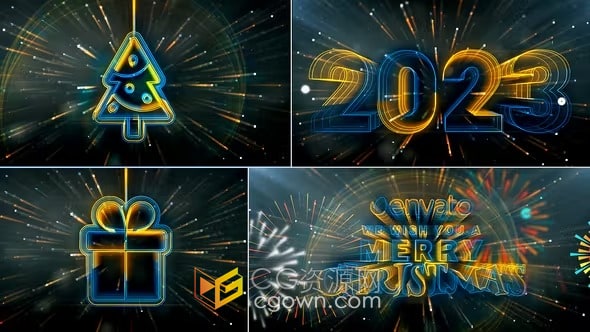 2023圣诞节祝福开幕式元素倒数开场片头视频-AE模板