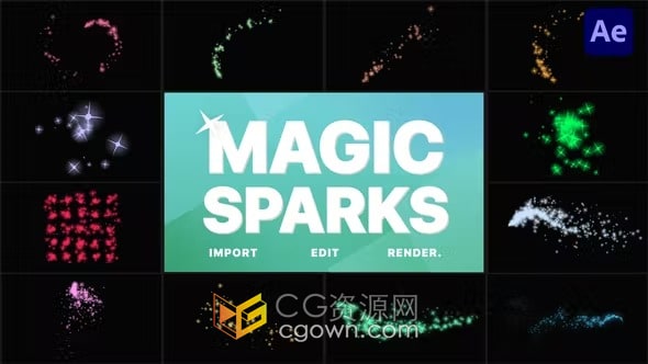 24组魔法火花闪光粒子特效动画元素-AE与PR模板下载
