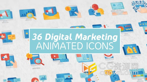36种现代平面动画数字营销图标元素电子商务直播在线业务等-AE模板