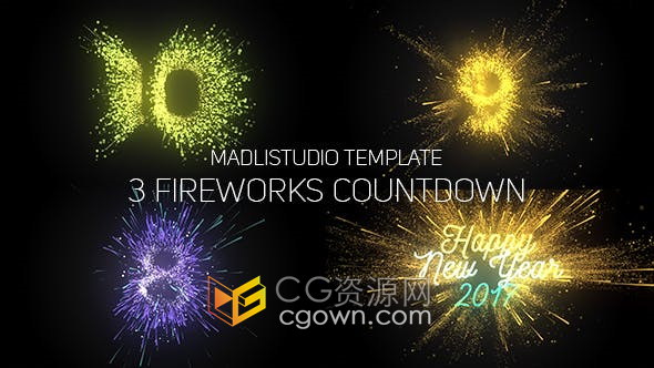 Particular插件制作烟花数字动画倒计时视频片头效果-AE模板