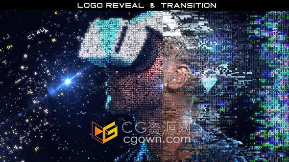 计算机数字粒子像素化特效毛刺效果高科技片头视频转场-AE模板