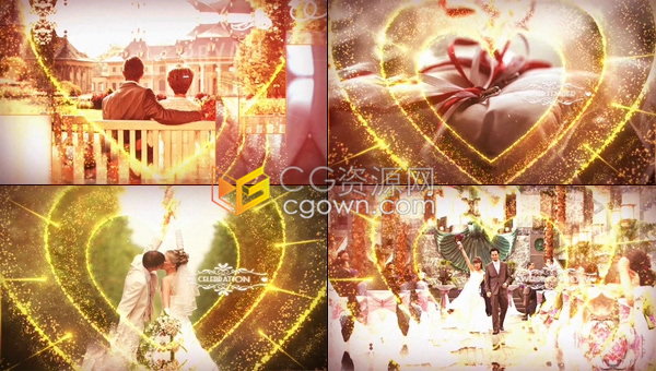 浪漫心型粒子透视效果优雅婚礼视差特效视频幻灯片-AE模板下载