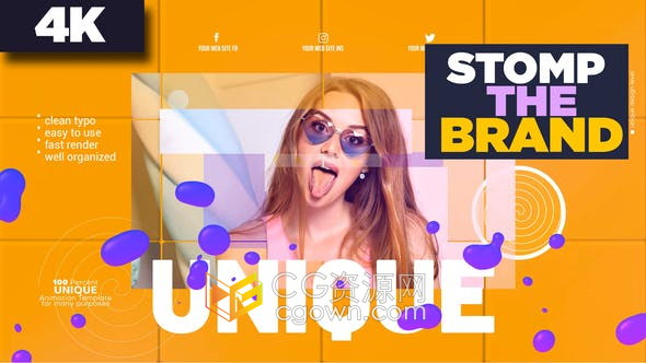 4K分辨率STOMP时尚品牌介绍广告片动感闪快动感图文视频-AE模板