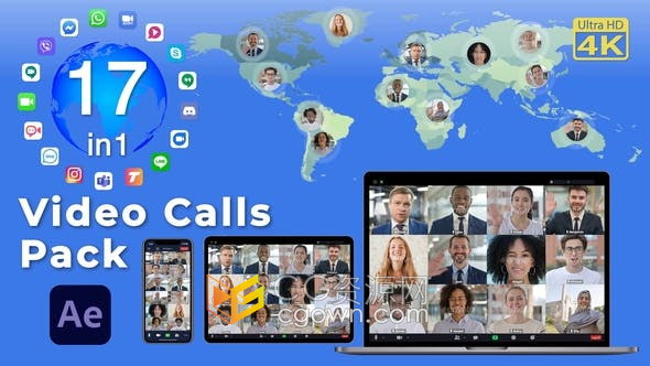 4k分辨率视频通话套餐在线培训远程办公会议企业连接聊天研讨会-AE模板