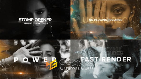 笔刷遮罩动画展示照片快速动感节奏现代简介视频片头-AE模板