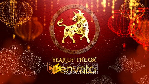 十二生肖牛年2021中国农历新年传统节日祝福春节快乐视频片头-AE模板