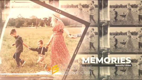 AE模板-刮擦动画滑动展示精美婚礼假期旅行家庭照片相册