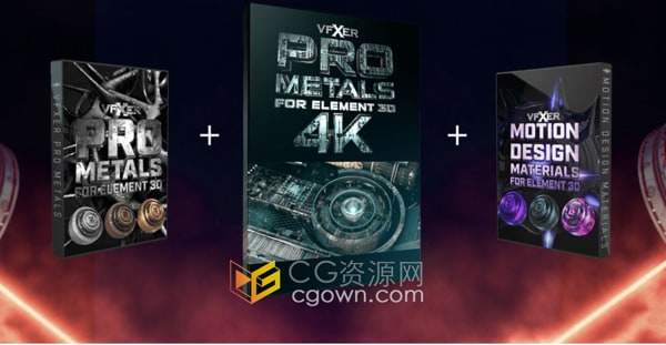 E3D插件材质纹理3套扩展包科幻机器人金属材??料VFXER Element 3D Materials Pack Bundle