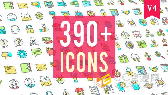 390个网站开发SEO互联网营销电子商务加密货币教育金融医药卡通图标-AE模板