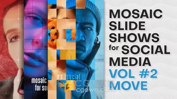 4套共24种效果社交媒体马赛克动画照片幻灯片短视频-AE模板