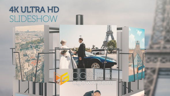 3D铁塔展示照片婚礼蜜月旅游明信片图片相册视频-AE模板