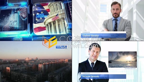 现代干净设计一套完整的广播电视新闻栏目包装含开场和直播元素-AE模板