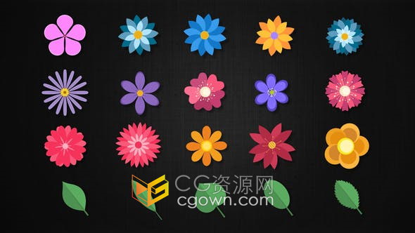 20 Floral Elements卡通花卉叶子装饰元素动画视频工程-AE模板